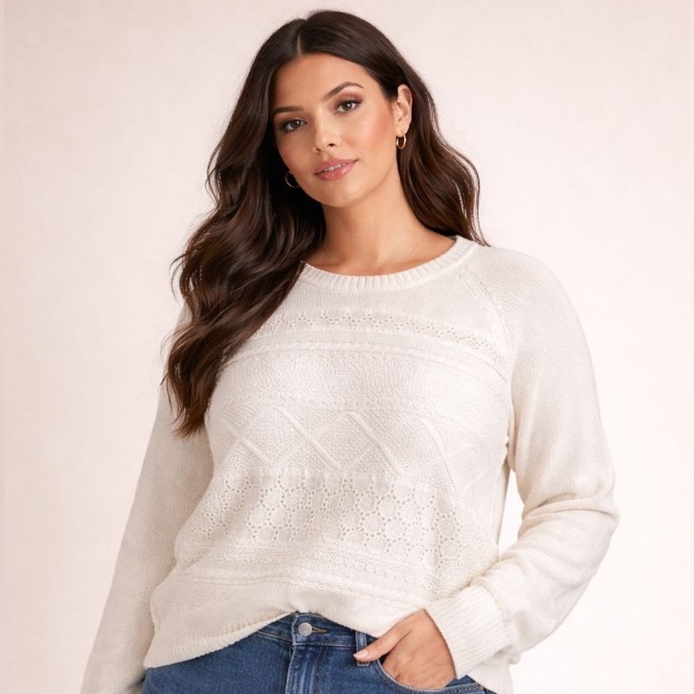 Tommy Hilfiger NWT Cable Knit Lace Eyelet 100% Cotton Long Sleeve Sweater XL